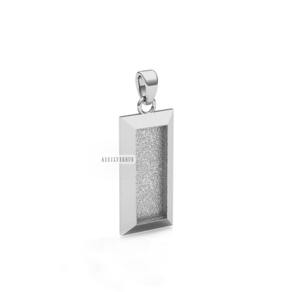 925 Sterling Solid Silver, Rectangle Shape, Blank Bezel Setting For Pour Resin & Ashes Work, Good Luck Jewelry, Memorial Keepsake DIY Crafts