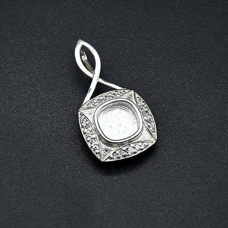 925 Sterling Silver Pendant, Cushion Shape Blank Bezel Pendant Zircon Setted, Good for Resin & Ashes Work, Keepsake Jewelry DIY Crafts