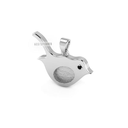 925 Sterling Solid Silver Robin Bird Oval Blank Bezel Pendant Settings, Good for Resin & Ashes Work, Keepsake/Breastmilk DIY, For Bird Lover