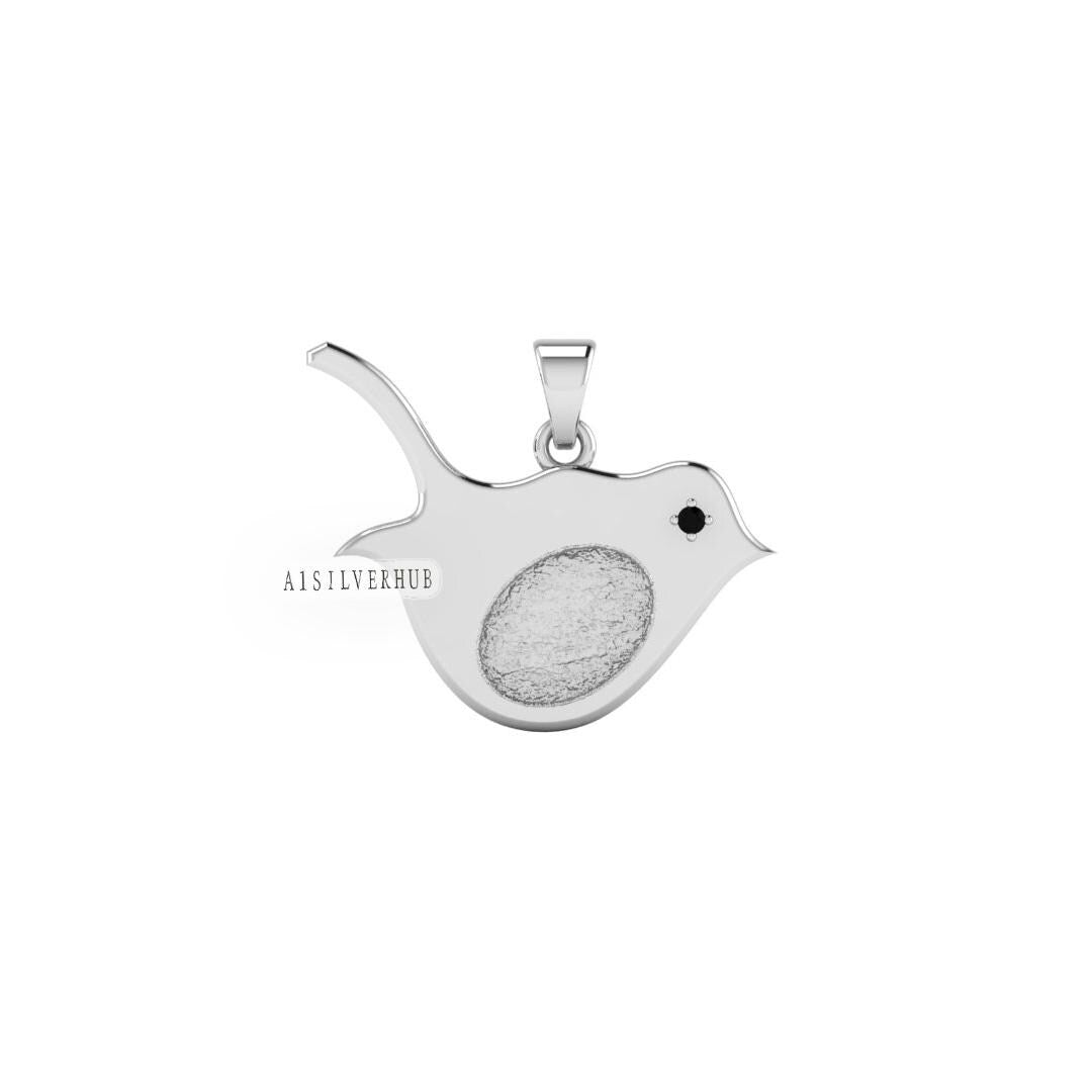 925 Sterling Solid Silver Robin Bird Oval Blank Bezel Pendant Settings, Good for Resin & Ashes Work, Keepsake/Breastmilk DIY, For Bird Lover
