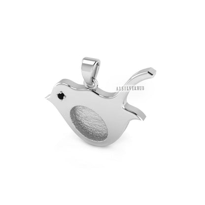925 Sterling Solid Silver Robin Bird Oval Blank Bezel Pendant Settings, Good for Resin & Ashes Work, Keepsake/Breastmilk DIY, For Bird Lover