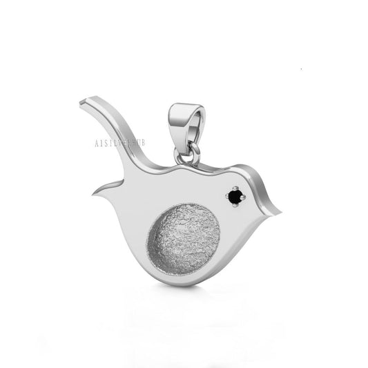 925 Sterling Solid Silver Robin Bird Oval Blank Bezel Pendant Settings, Good for Resin & Ashes Work, Keepsake/Breastmilk DIY, For Bird Lover