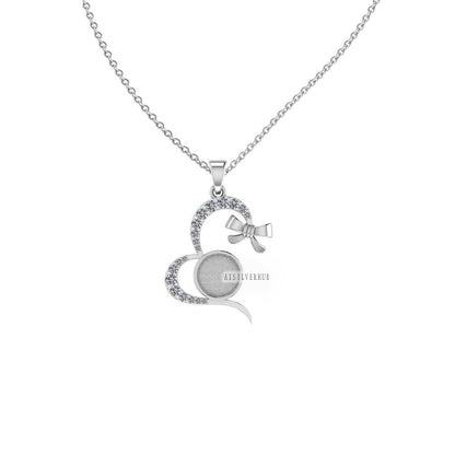 Heart with Knot Round 8mm Blank Bezel Pendant CZ Setted, 925 Sterling Silver, Good for Stone, Resin & Ashes Work, Keepsake Breast Milk DIY