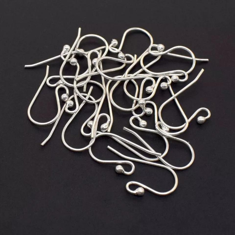 Authentic 925 Sterling Silver Ball End Fish Earring Hooks 20mm Ear Wire, Good for Earring making, Jewelry Earrings Findings DIY