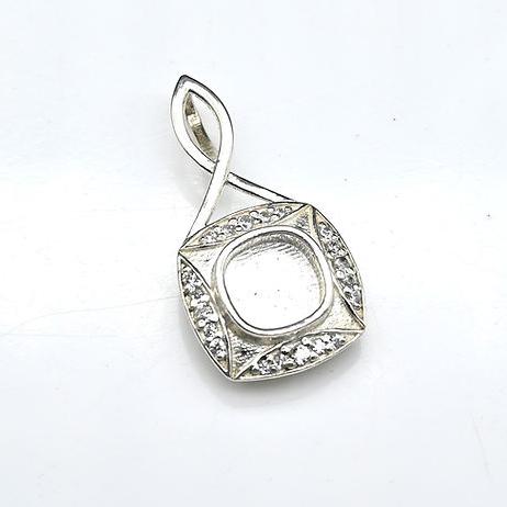 925 Sterling Silver Pendant, Cushion Shape Blank Bezel Pendant Zircon Setted, Good for Resin & Ashes Work, Keepsake Jewelry DIY Crafts