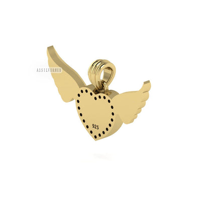 Heart Blank Bezel Zircon Setted Angel Wings Pendant Setting, 925 Sterling Silver, Good for Crush Opal, Resin & Ashes DIY, Keepsake Locket