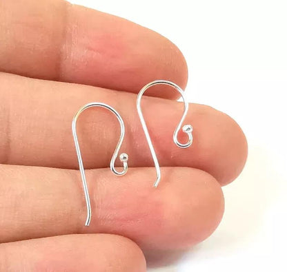 Authentic 925 Sterling Silver Ball End Fish Earring Hooks 20mm Ear Wire, Good for Earring making, Jewelry Earrings Findings DIY