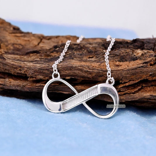 925 Sterling Solid Silver Infinity Blank Channel Pendant Necklace Chain, Good for Braided Horse Hair & Resin Work, Horse Lover DIY, 16''+2''