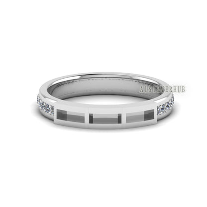 925 Sterling Silver 5x1.5mm Baguette Blank Bezel with CZ Setted Ring, Good for Inlay, Resin & Ashes Work, Keepsake DIY Craft, Memorial Gifts