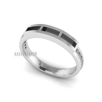 925 Sterling Silver 5x1.5mm Baguette Blank Bezel with CZ Setted Ring, Good for Inlay, Resin & Ashes Work, Keepsake DIY Craft, Memorial Gifts