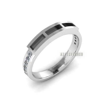 925 Sterling Silver 5x1.5mm Baguette Blank Bezel with CZ Setted Ring, Good for Inlay, Resin & Ashes Work, Keepsake DIY Craft, Memorial Gifts