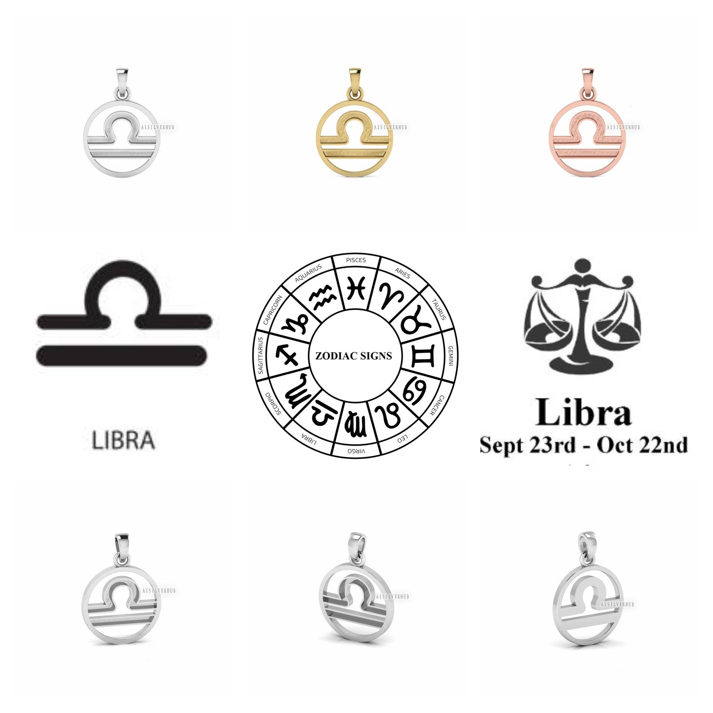 925 Sterling Silver Zodiac Horoscope Astrological Signs Blank Bezel Pendant, Good for Resin & Ashes Work, Keepsake/Breastmilk DIY Crafts