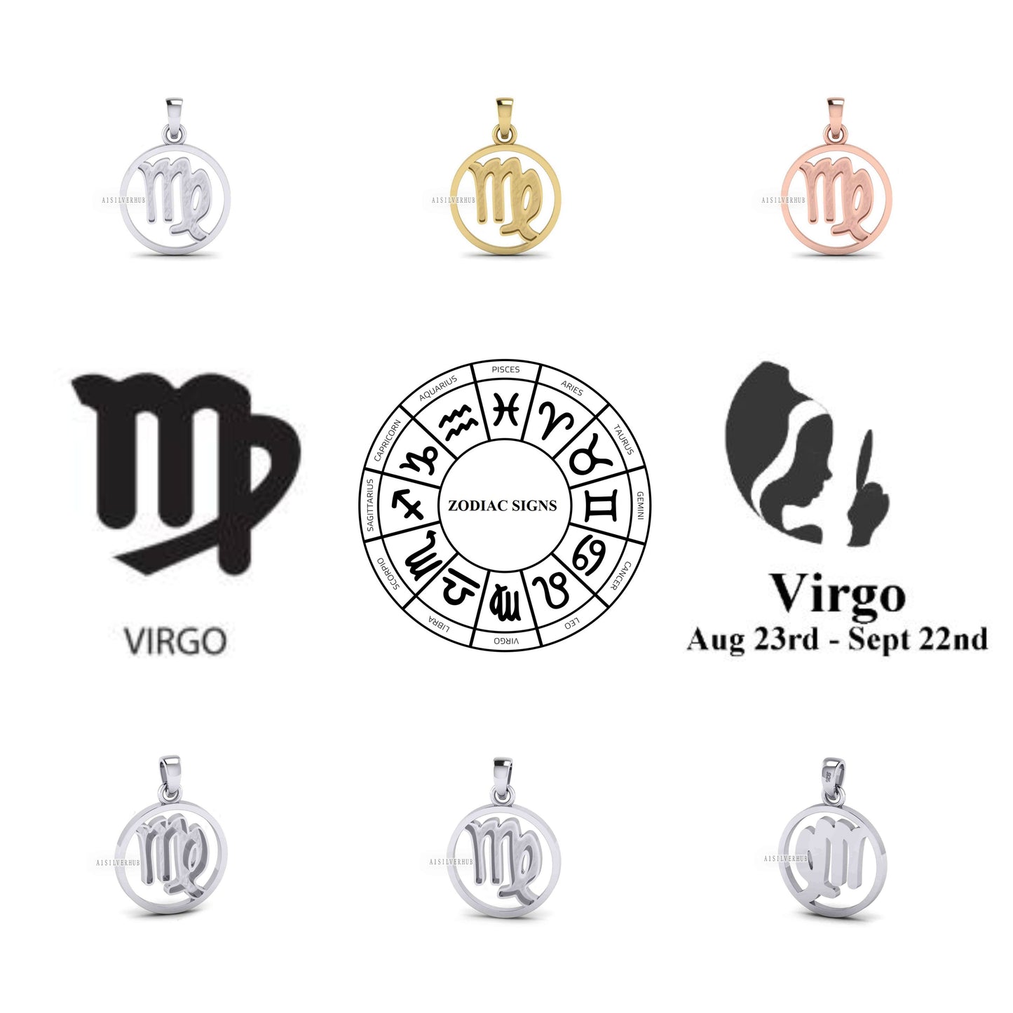 925 Sterling Silver Zodiac Horoscope Astrological Signs Blank Bezel Pendant, Good for Resin & Ashes Work, Keepsake/Breastmilk DIY Crafts