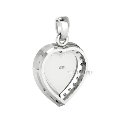 Heart Shape Blank Bezel Pendant with Zircon Setted, 925 Sterling Silver Pendant, Good for Resin & Ashes Work, Memorial Jewellery Crafts