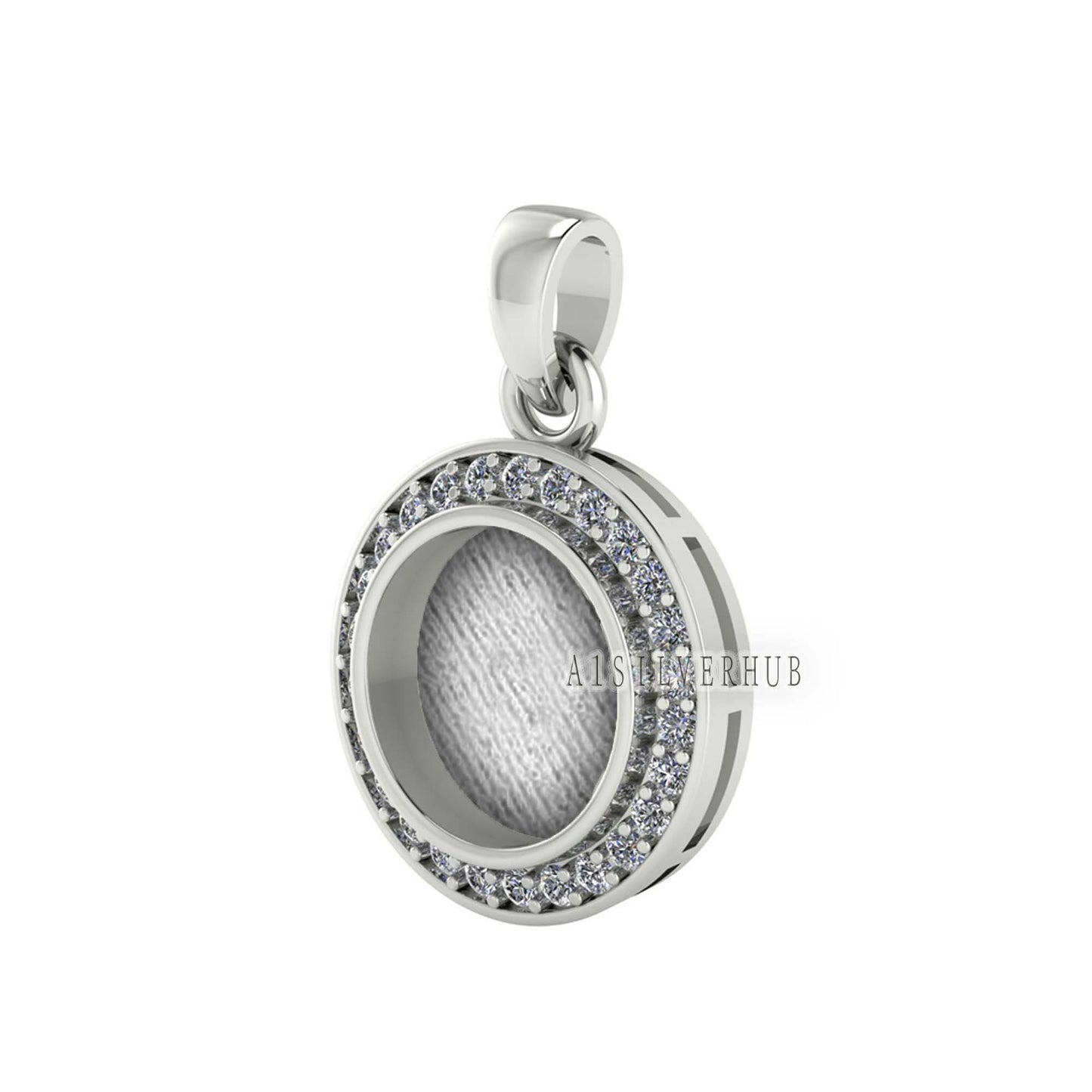 Round Shape Blank Bezel Pendant Surrounded with Zircon, 925 Sterling Silver Pendant, Good for Resin & Ashes Work, Keepsake Jewellery Crafts