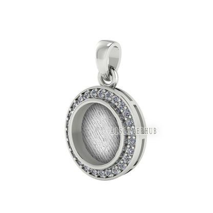 Round Shape Blank Bezel Pendant Surrounded with Zircon, 925 Sterling Silver Pendant, Good for Resin & Ashes Work, Keepsake Jewellery Crafts