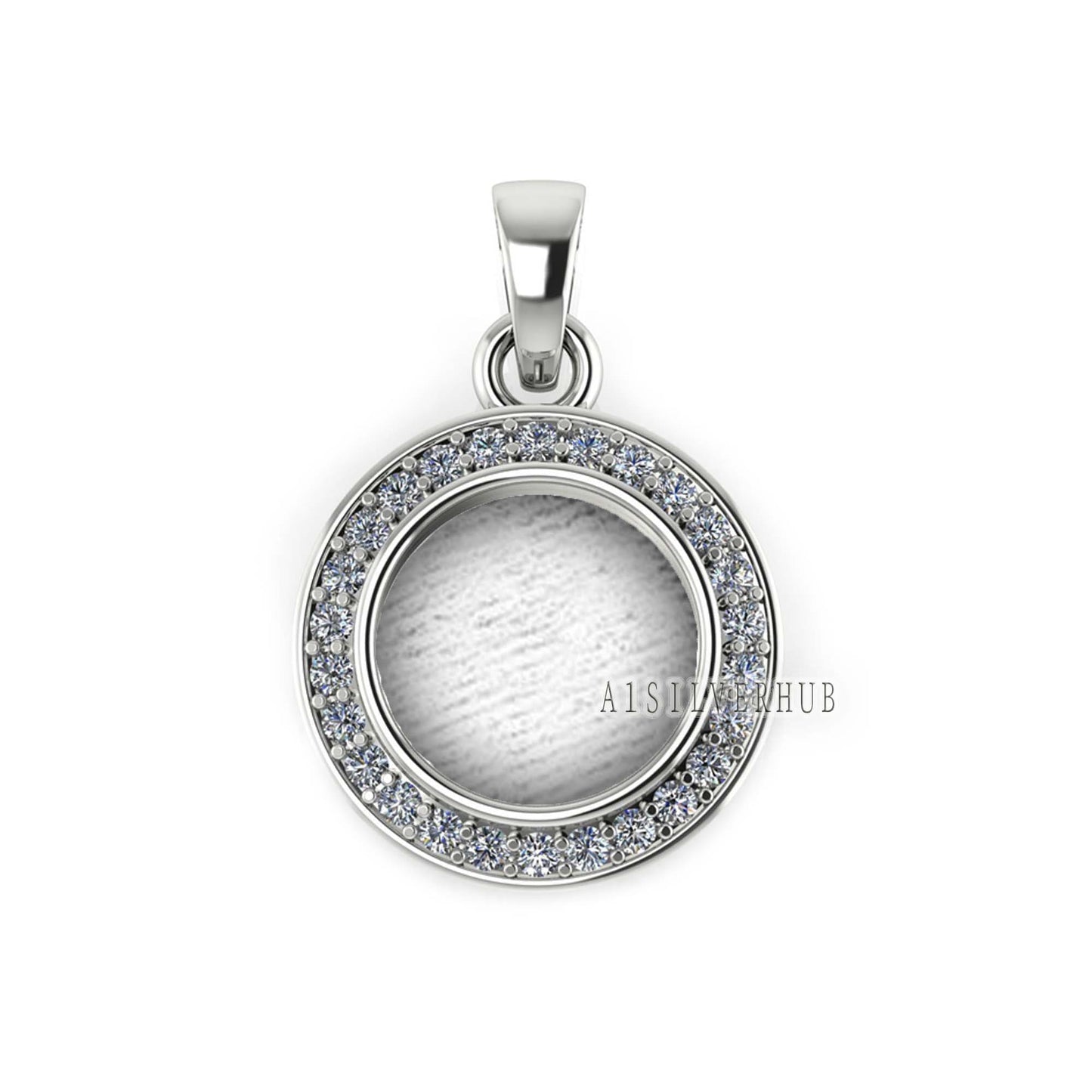 Round Shape Blank Bezel Pendant Surrounded with Zircon, 925 Sterling Silver Pendant, Good for Resin & Ashes Work, Keepsake Jewellery Crafts