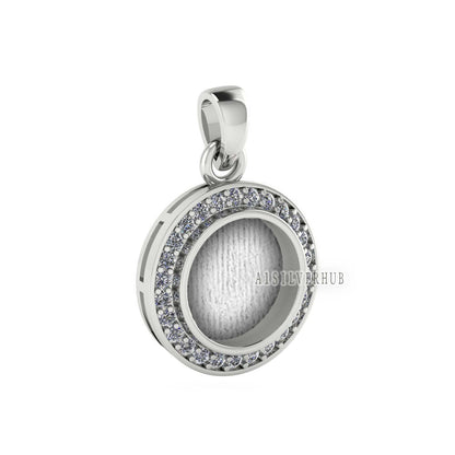 Round Shape Blank Bezel Pendant Surrounded with Zircon, 925 Sterling Silver Pendant, Good for Resin & Ashes Work, Keepsake Jewellery Crafts