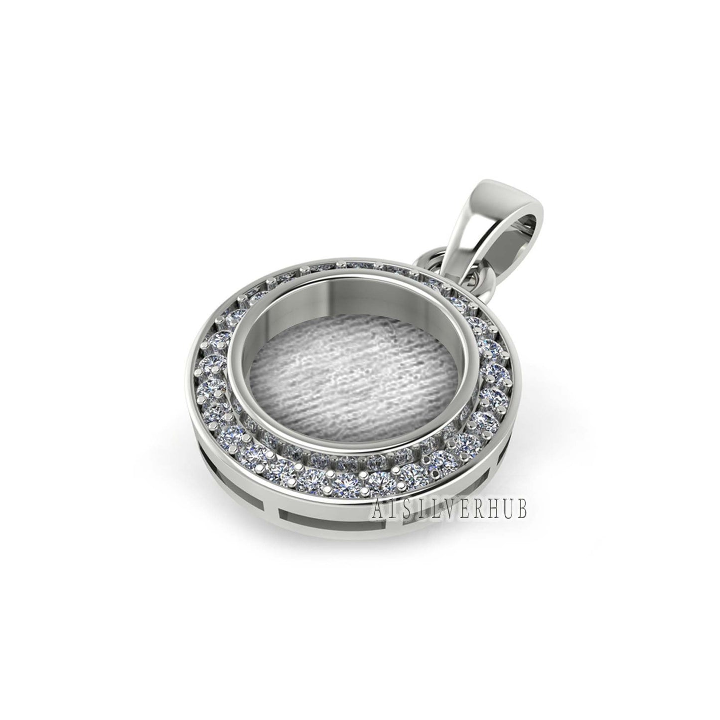 Round Shape Blank Bezel Pendant Surrounded with Zircon, 925 Sterling Silver Pendant, Good for Resin & Ashes Work, Keepsake Jewellery Crafts