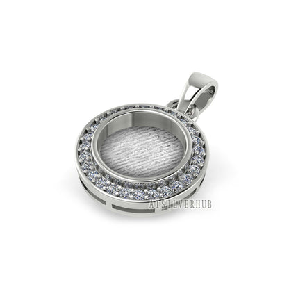 Round Shape Blank Bezel Pendant Surrounded with Zircon, 925 Sterling Silver Pendant, Good for Resin & Ashes Work, Keepsake Jewellery Crafts
