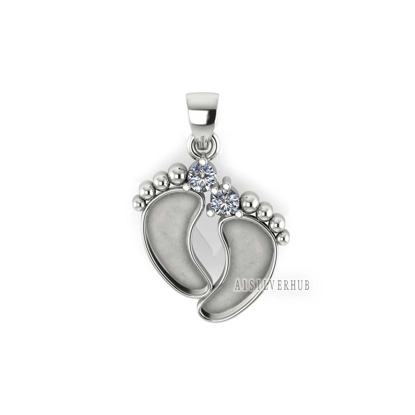 925 Sterling Silver Baby Foot Pendant Blank Bezel with CZ Setted