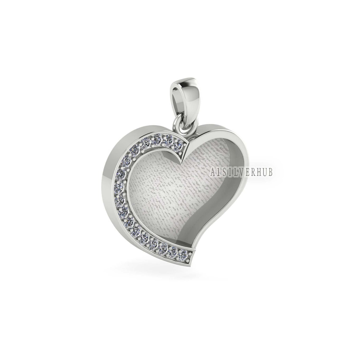 Heart Shape Blank Bezel Pendant with Zircon Setted, 925 Sterling Silver Pendant, Good for Crushed Opal, Resin & Ashes Work, Keepsake Jewelry