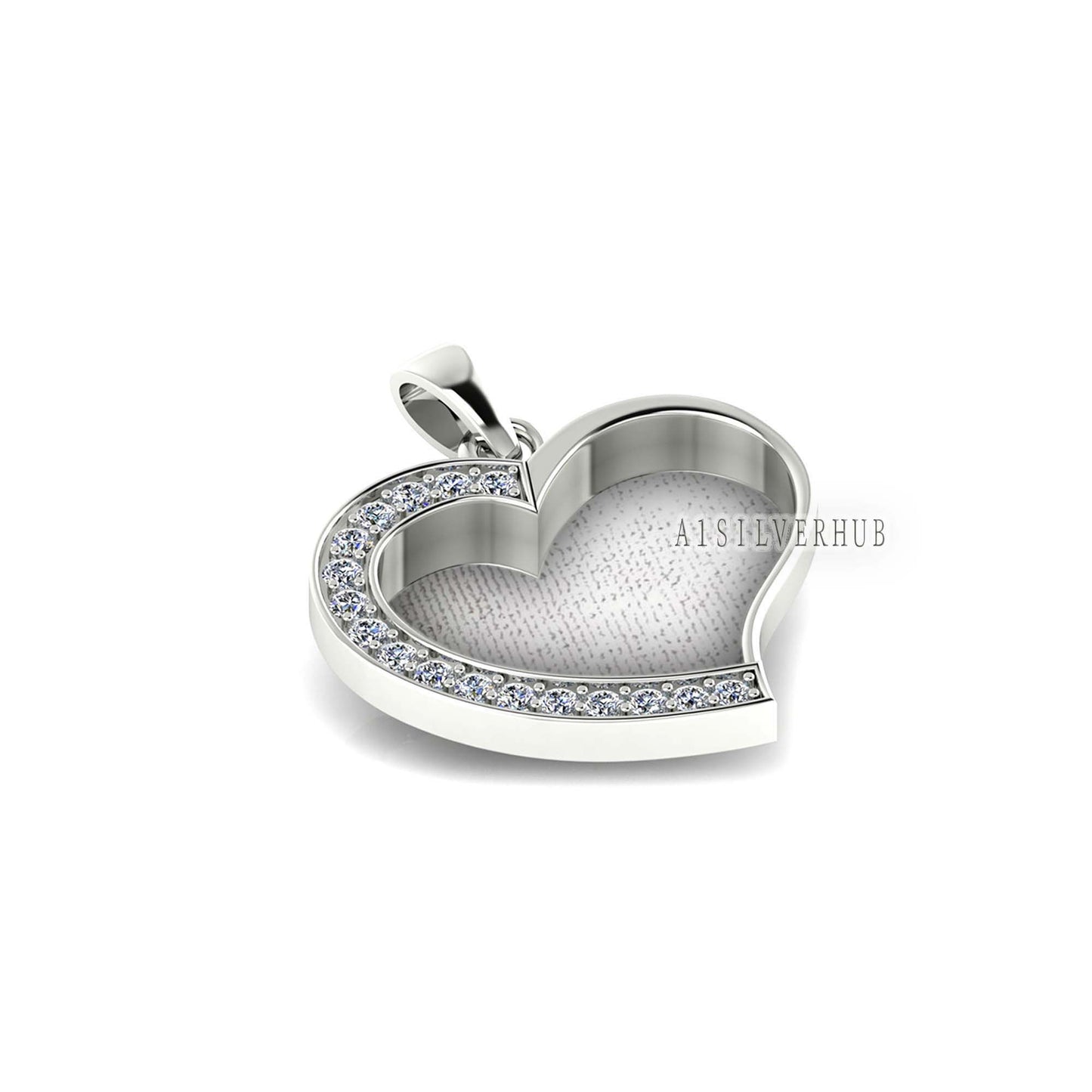 Heart Shape Blank Bezel Pendant with Zircon Setted, 925 Sterling Silver Pendant, Good for Crushed Opal, Resin & Ashes Work, Keepsake Jewelry