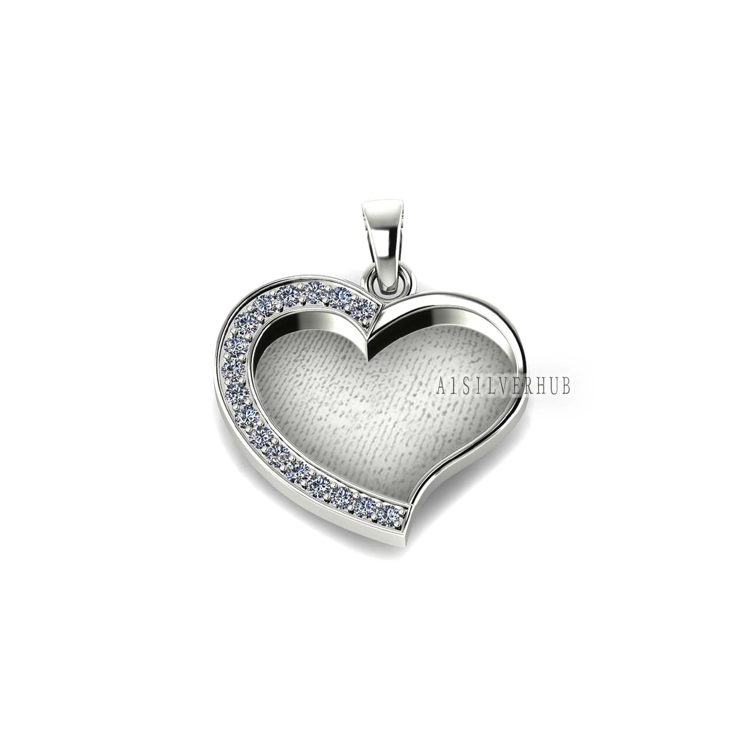 Heart Shape Blank Bezel Pendant with Zircon Setted, 925 Sterling Silver Pendant, Good for Crushed Opal, Resin & Ashes Work, Keepsake Jewelry