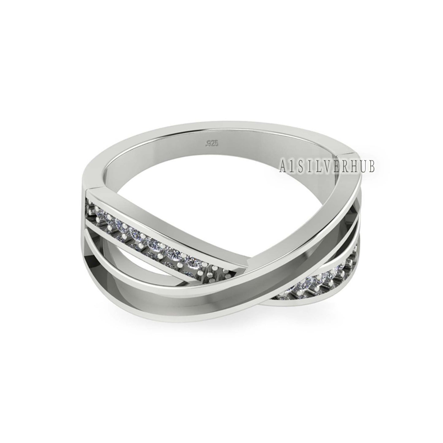 925 Sterling Solid Silver Infinity Ring with Blank Bezel and Zircon Setted, Good for Inlay Resin & Ashes Work, Keepsake Breastmilk DIY Craft