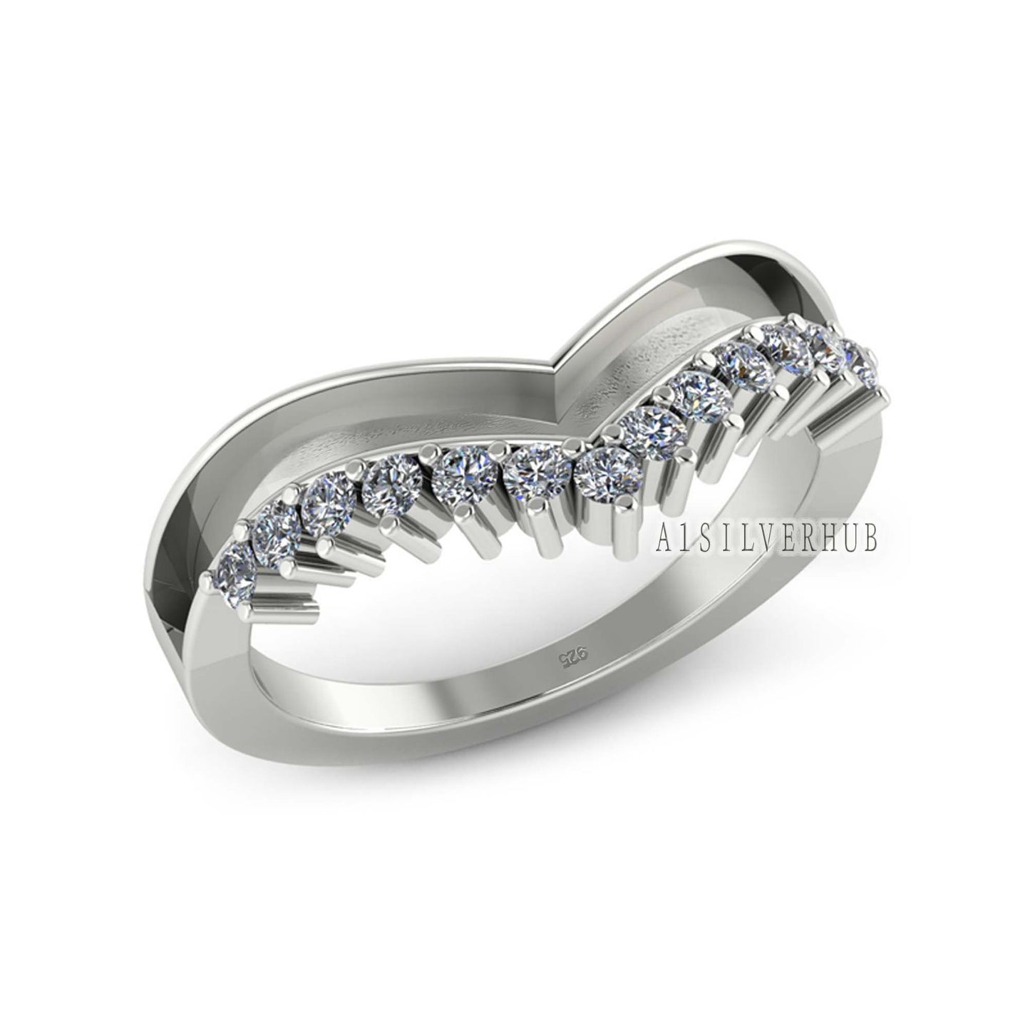 925 Sterling Solid Silver Crown Ring Long Blank Channel with Zircon Setted, Good for Inlay Resin & Ashes Work, Keepsake Breastmilk DIY Craft