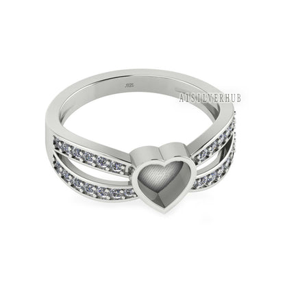 925 Sterling Solid Silver 6mm Heart Blank Bezel with CZ Setted on Band Ring, Good for Resin & Ashes Breastmilk DIY Work, Keepsake Jewellery