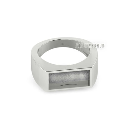 925 Sterling Solid Silver 7x14mm Rectangle Shape Men's Ring, Good for Crushed Opal, Inlay, Resin, Ashes & Fordite Work, Keepsake Jewellery