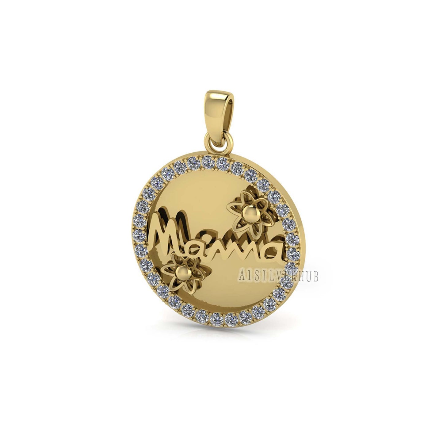 925 Sterling Solid Silver Blank Bezel Mama Pendant with Zircon Setted, Good for Resin Work, DIY Breastmilk/Keepsake Pendant, 18k Gold Plated