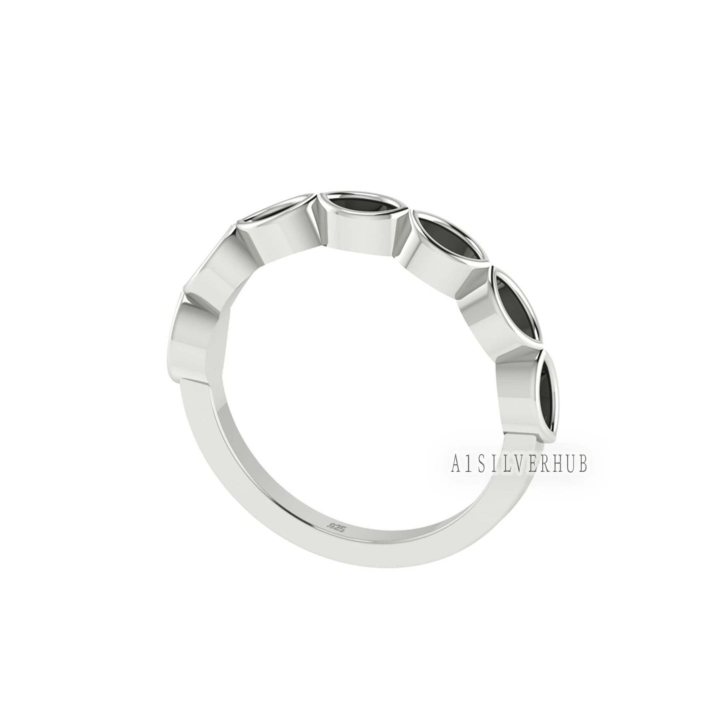 925 Sterling Silver 2x4mm Marquise Blank Bezel Half Eternity Band Ring, Good for Resin & Ashes Work, Breastmilk/Keepsake DIY, Crafts Supply