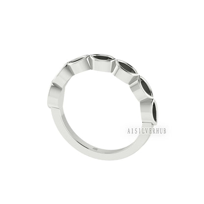 925 Sterling Silver 2x4mm Marquise Blank Bezel Half Eternity Band Ring, Good for Resin & Ashes Work, Breastmilk/Keepsake DIY, Crafts Supply