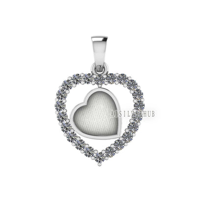 Heart with Zircon Setted 8mm Blank Bezel Pendant, 925 Sterling Silver, Good for Stone, Resin & Ashes Work, Breast Milk DIY, Keepsake Locket