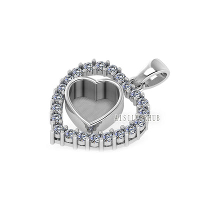 Heart with Zircon Setted 8mm Blank Bezel Pendant, 925 Sterling Silver, Good for Stone, Resin & Ashes Work, Breast Milk DIY, Keepsake Locket