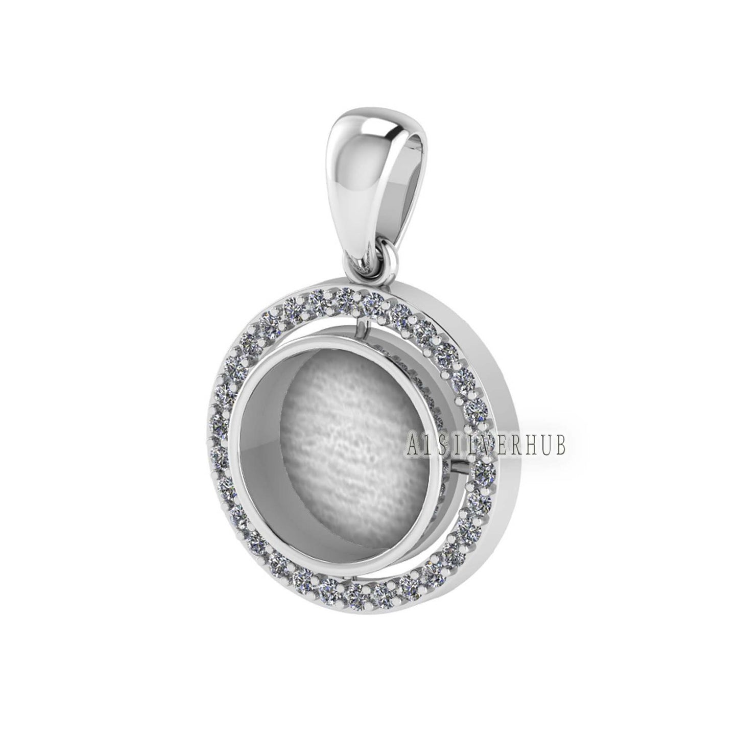 925 Sterling Silver Blank Bezel Round 10mm Surrounded with Zircon Pendant Settings, Good for Resin & Ashes Work, Keepsake, Breast Milk Craft