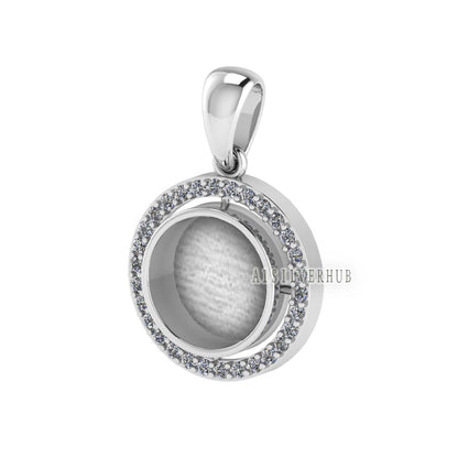 925 Sterling Silver Blank Bezel Round 10mm Surrounded with Zircon Pendant Settings, Good for Resin & Ashes Work, Keepsake, Breast Milk Craft
