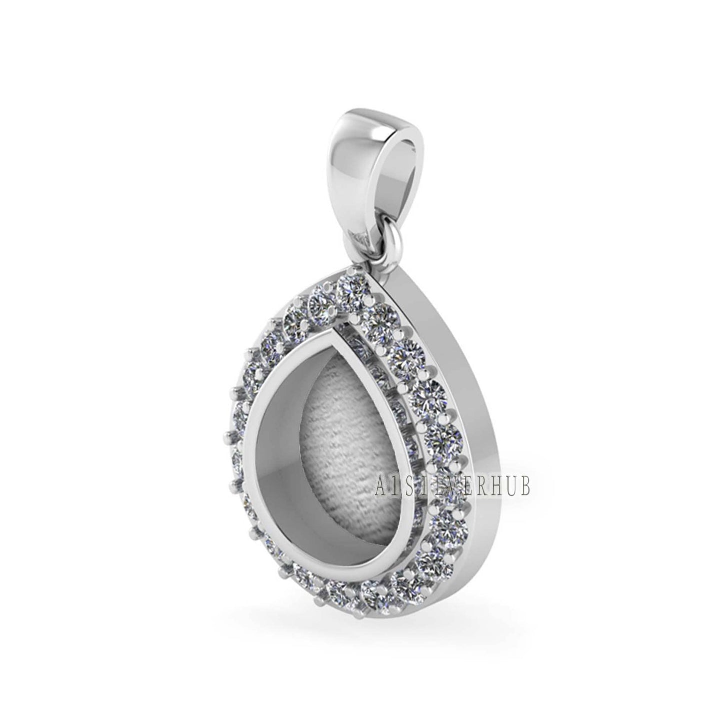 Pear Shape 8x10mm Blank Bezel Pendant Surrounded with CZ, 925 Sterling Silver Pendant, Good for Resin & Ashes Work, Keepsake Jewellery Craft