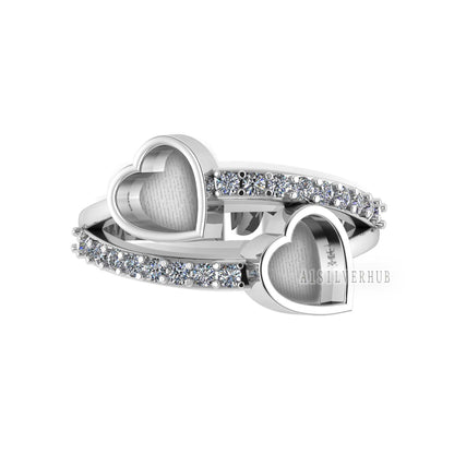 925 Sterling Solid Silver Heart Shape 6mm Blank Bezel with Zircon Setted Ring, Good for Stone, Resin & Ashes Work, Keepsake Breastmilk DIY