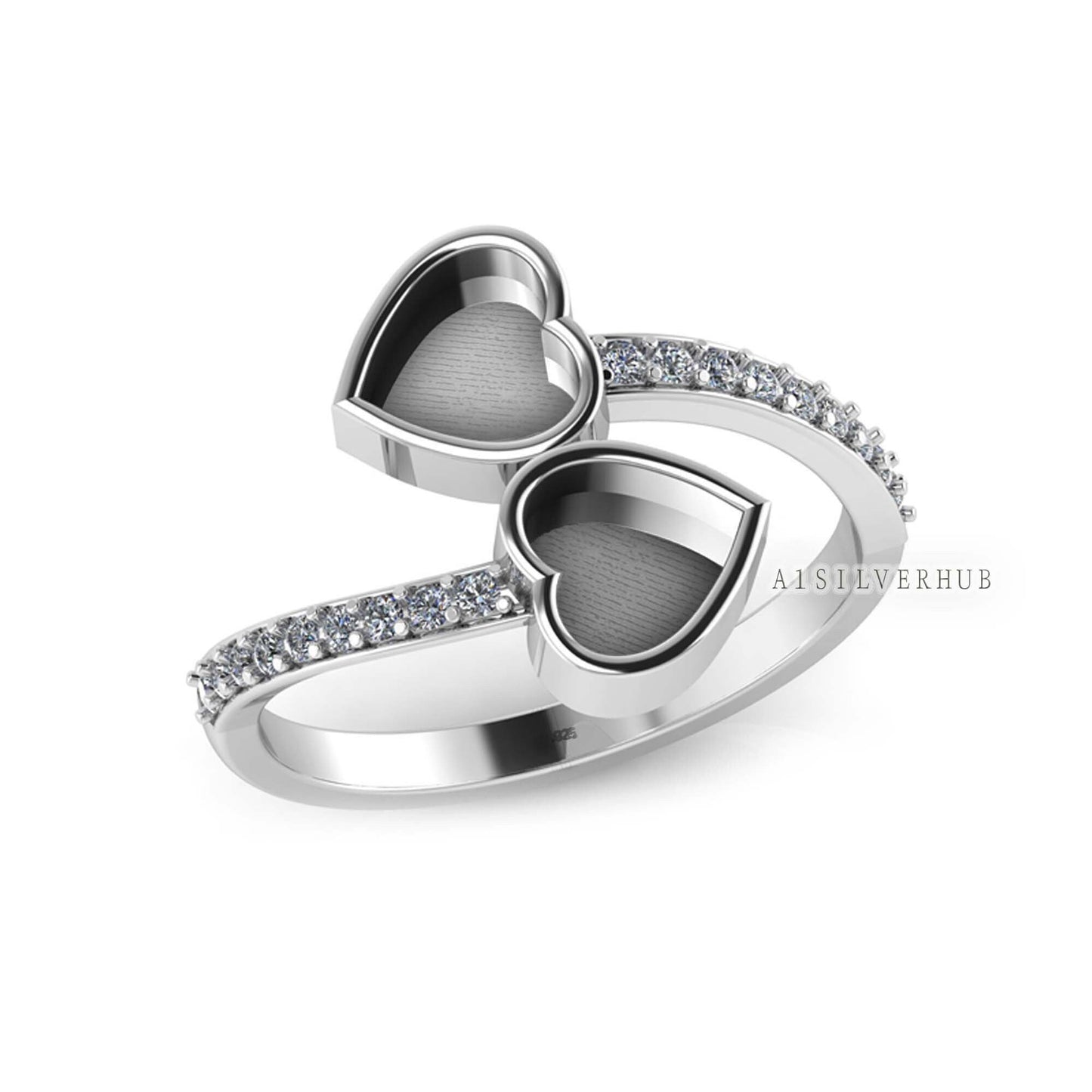 925 Sterling Solid Silver Heart Shape 6x6mm Blank Bezel with Zircon Setted Ring, Good for Stone, Resin & Ashes Work, Keepsake Breastmilk DIY