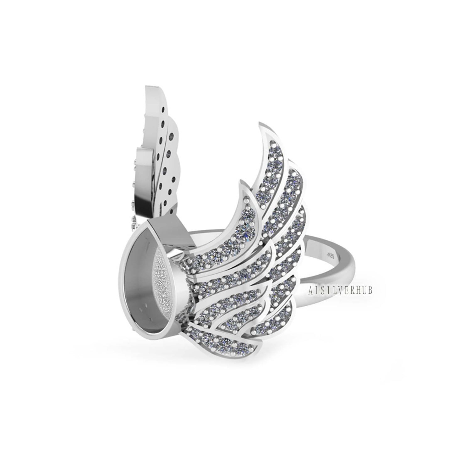 925 Sterling Solid Silver Pear Shape 7x10mm Blank Bezel with Angel Wings Zircon Setted Ring, Good for Stone, Resin & Ashes Work, Breastmilk