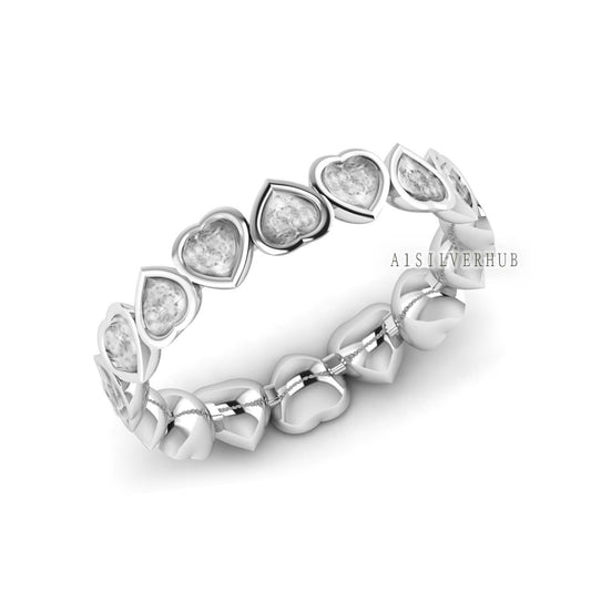 925 Sterling Solid Silver Heart Shape 3mm Blank Bezel Eternity Ring Setting, Good for Resin & Ashes Work, Keepsake/Breastmilk DIY, Love Ring