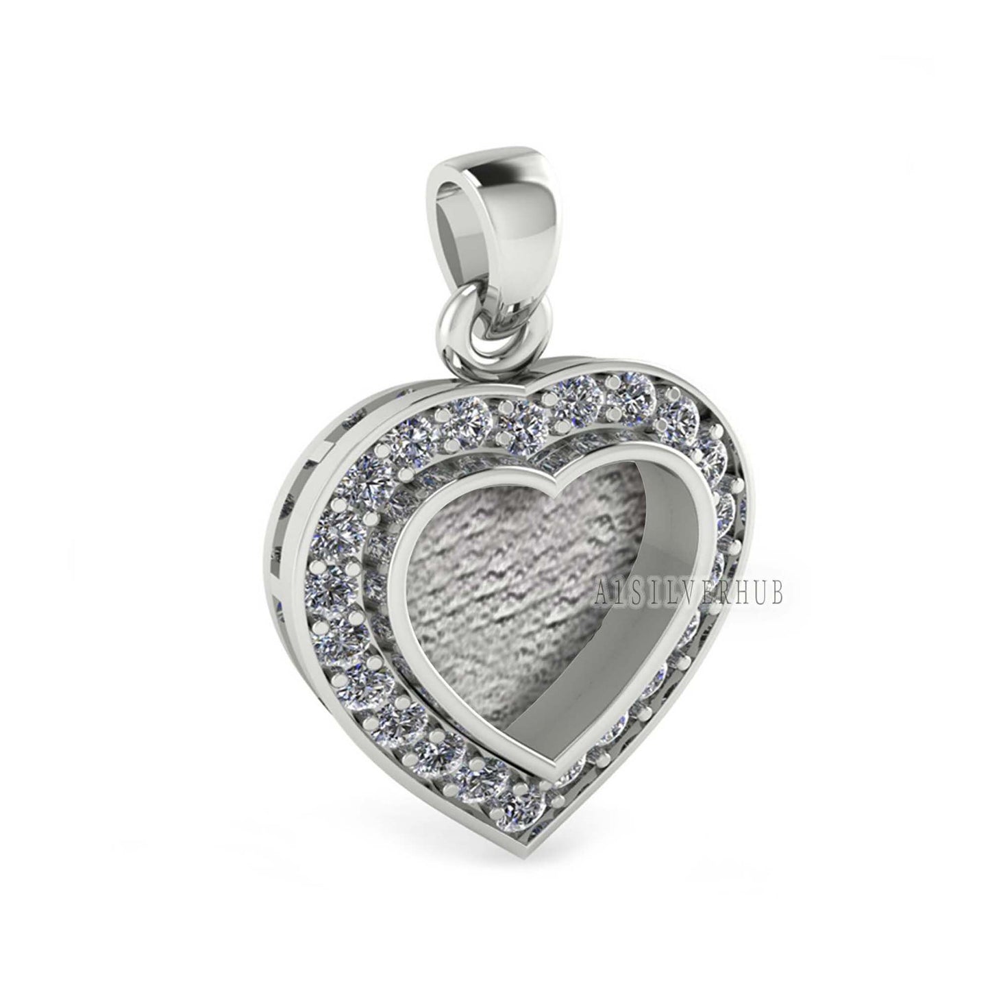 Heart Shape Blank Bezel Pendant with Zircon Setted, 925 Sterling Silver Pendant, Good for Resin & Ashes Work, Memorial Jewellery Crafts