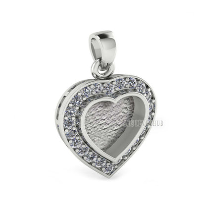 Heart Shape Blank Bezel Pendant with Zircon Setted, 925 Sterling Silver Pendant, Good for Resin & Ashes Work, Memorial Jewellery Crafts