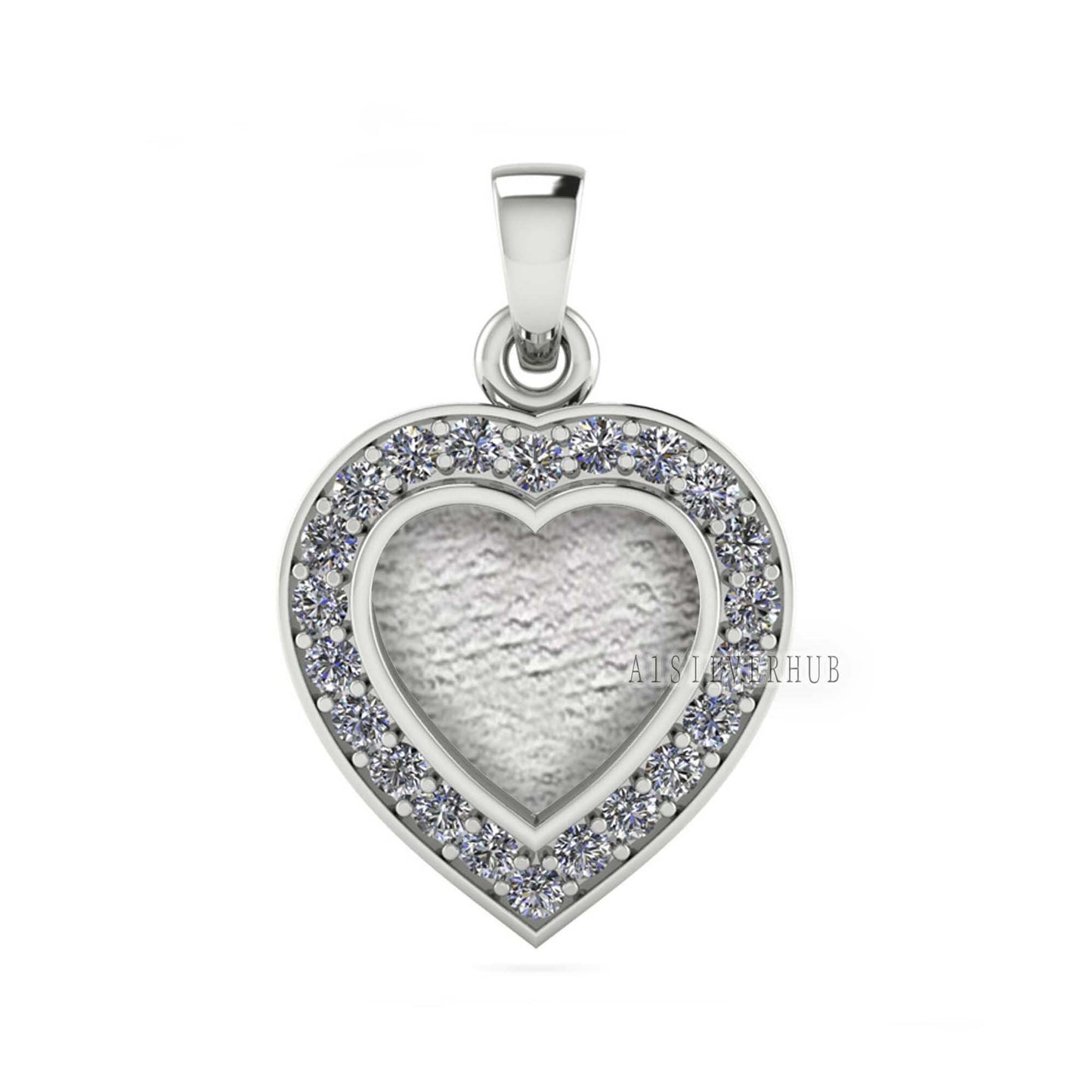 Heart Shape Blank Bezel Pendant with Zircon Setted, 925 Sterling Silver Pendant, Good for Resin & Ashes Work, Memorial Jewellery Crafts