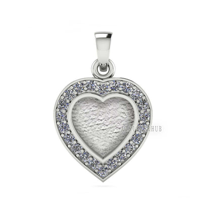 Heart Shape Blank Bezel Pendant with Zircon Setted, 925 Sterling Silver Pendant, Good for Resin & Ashes Work, Memorial Jewellery Crafts