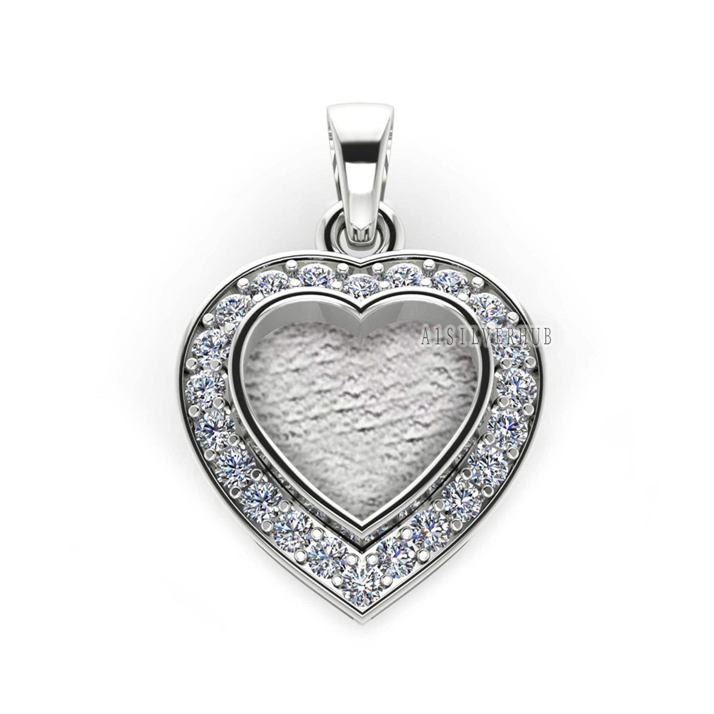 Heart Shape Blank Bezel Pendant with Zircon Setted, 925 Sterling Silver Pendant, Good for Resin & Ashes Work, Memorial Jewellery Crafts