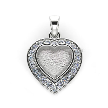 Heart Shape Blank Bezel Pendant with Zircon Setted, 925 Sterling Silver Pendant, Good for Resin & Ashes Work, Memorial Jewellery Crafts